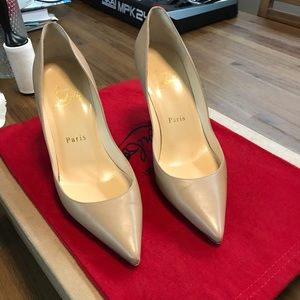 Christian Louboutins, pointy toe pump, nude
